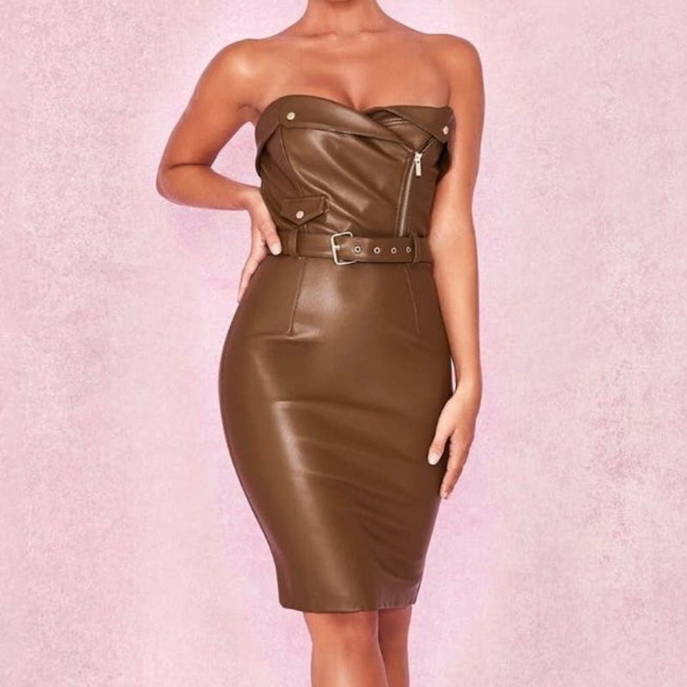 House of CB Brown Strapless Mini Dress